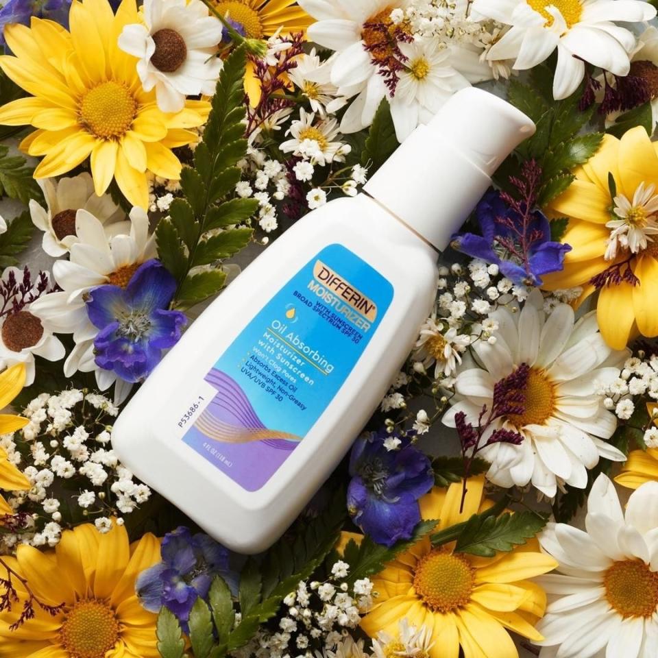 The sunscreen in a field of flowers