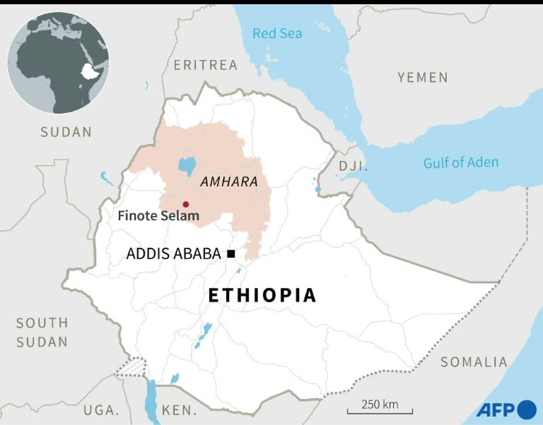 Map of Ethiopia locating Amhara region and the town of Finote Selam. (Kun TIAN)