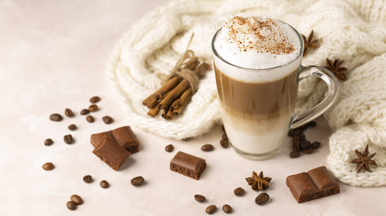 Latte coffee and chocolates 