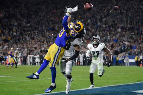 Los Angeles Rams wide receiver Josh Reynolds (83) is unable to make a catch while Philadelphia Eagles cornerback Avonte Maddox (29) defends during the second half at Los Angeles Memorial Coliseum - Credit: Kelvin Kuo/USA TODAY