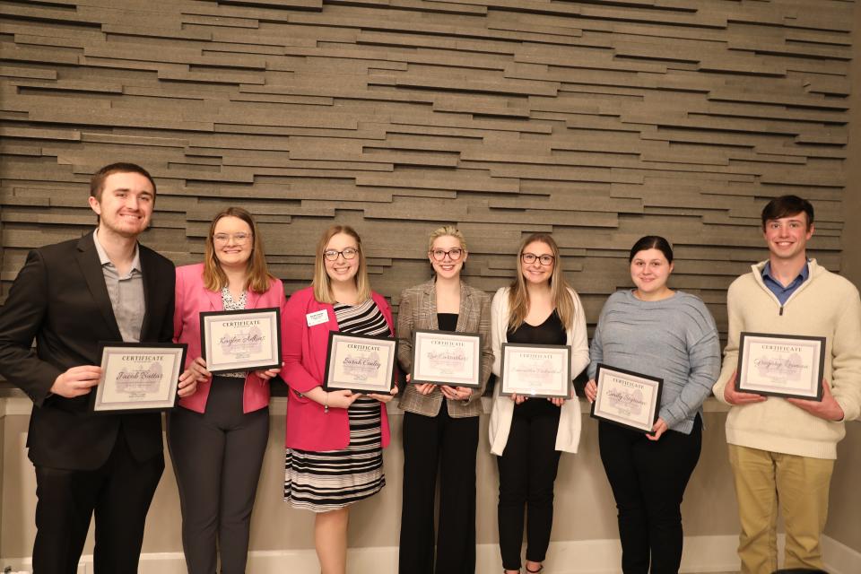 Mount Union students Jacob Buttar, Kaylee Adkins, Sarah Conley, Rae Carruthers, Samantha Finkenthal, Emilee Styranec, and Benjamin Reiman received Regula Scholars  on March 23, 2023. They will participate in travel and seminars next year and receive tuition assistance and an experiential learning stipends.