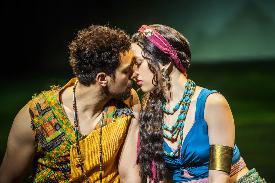 Luke Brady (Moses) and Christine Allado (Tzipporah) in The Prince Of Egypt (A New Musical) by Stephen Schwartz @ Dominion Theatre, London. A Dreamworks production. (©Tristram Kenton 02/20) 