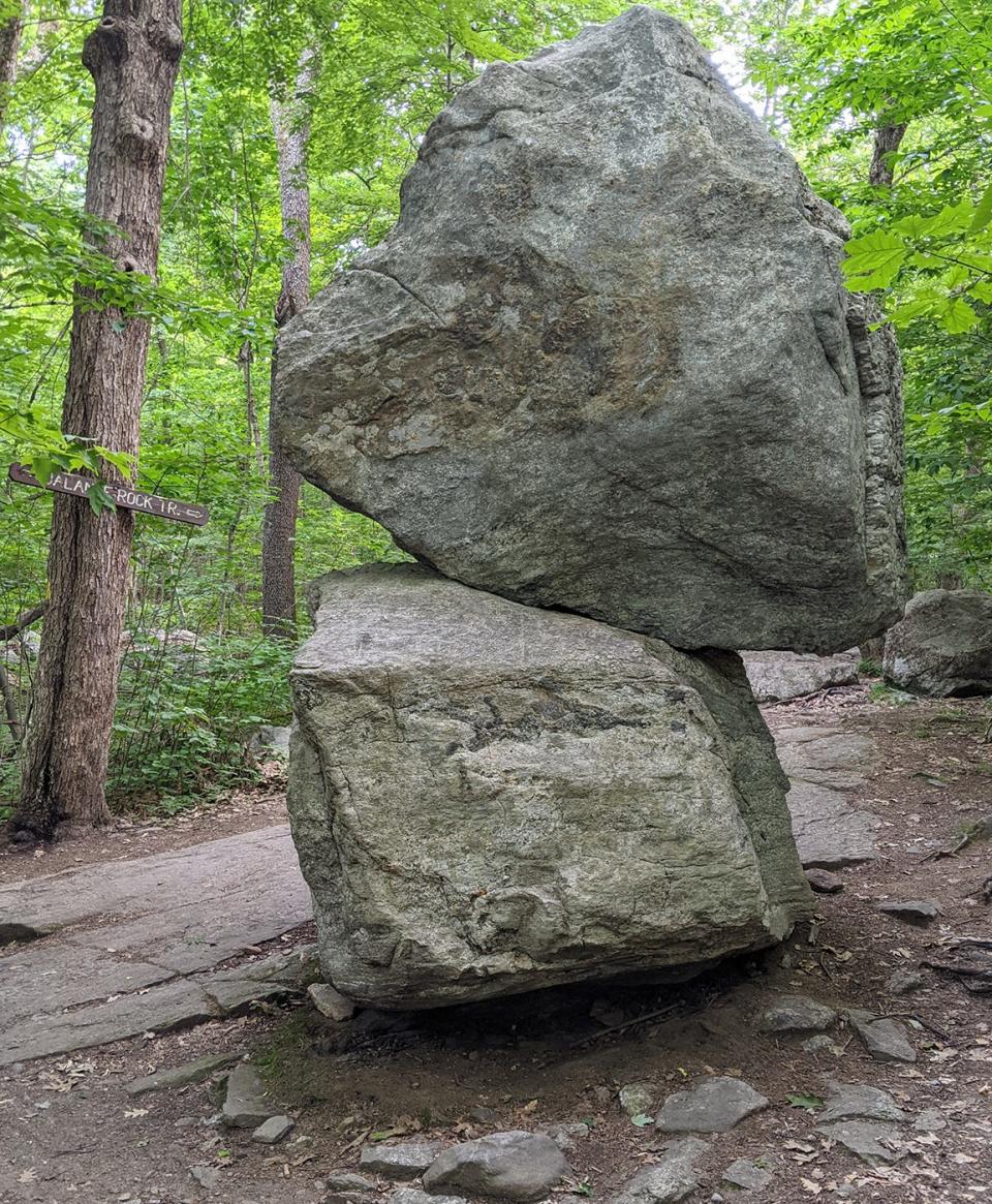 Viewing Balance Rock, a rock formation created by glacial movement thousands of years ago, is one highlight to hiking Wachusett Mountain via the Balance Rock Trail.