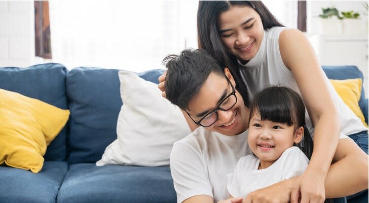 Happy family in their living room