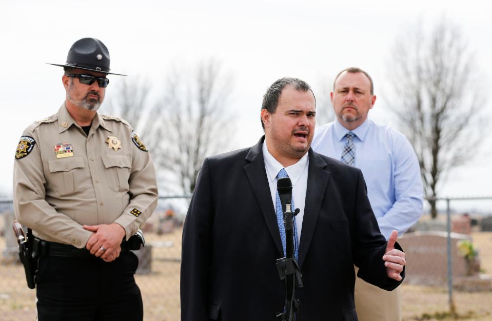 Douglas County Prosecutor Matthew Weatherman speaks on the Kelle Ann Workman murder case that had been cold for 35 years at a press conference at Pleasant Ridge Baptist Church on Wednesday, Feb. 21, 2024.