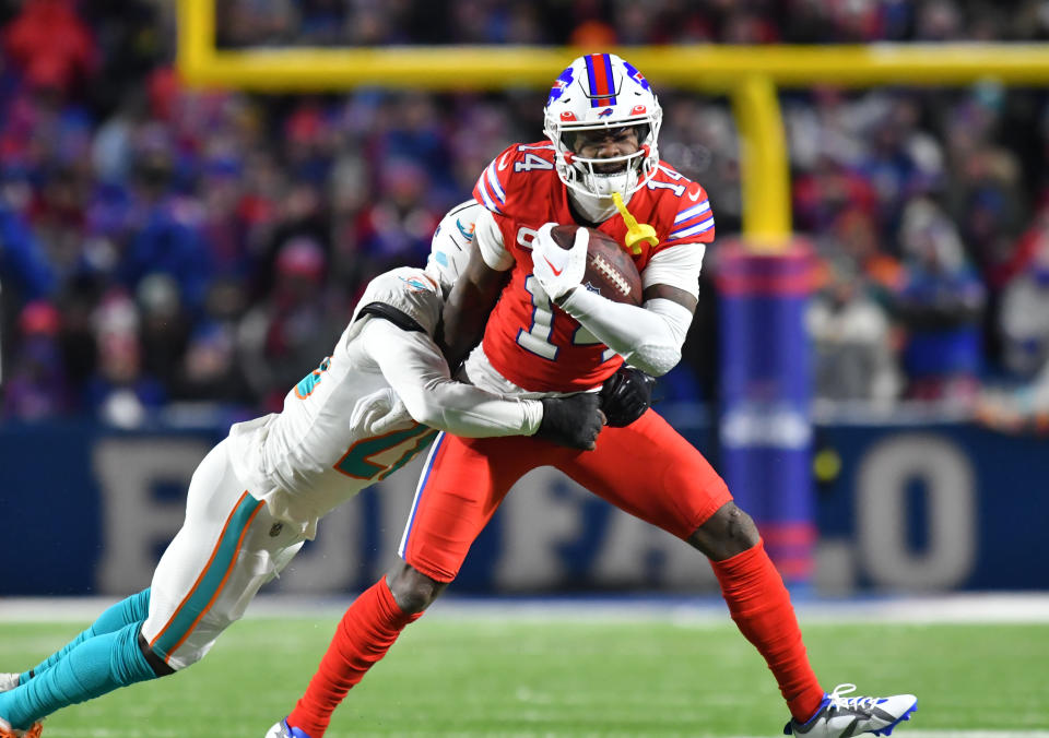 Bills wide receiver <a class="link " href="https://sports.yahoo.com/nfl/players/28534" data-i13n="sec:content-canvas;subsec:anchor_text;elm:context_link" data-ylk="slk:Stefon Diggs;sec:content-canvas;subsec:anchor_text;elm:context_link;itc:0">Stefon Diggs</a> (14) Credit: Mark Konezny-USA TODAY Sports