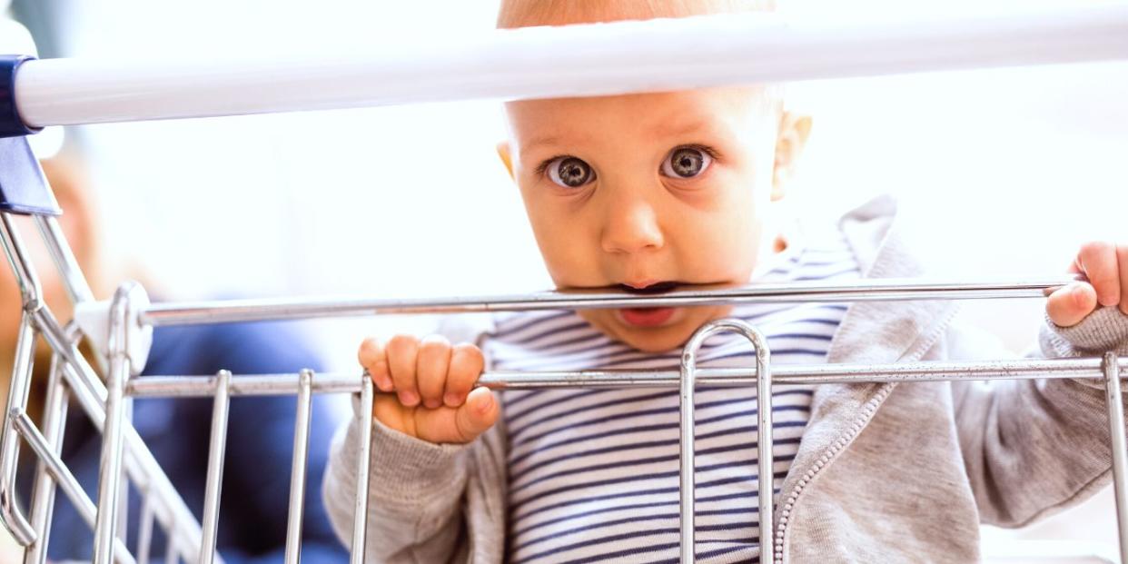 Baby eating shopping cart