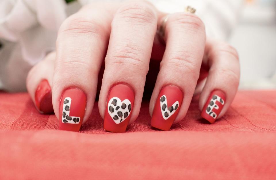 valentines day nail ideas leopard print love