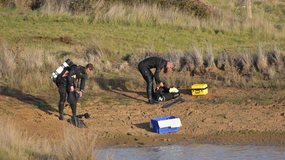 Part of the search included divers combing a dam in the Buninyong area. Picture: NewsWire / Ian Wilson