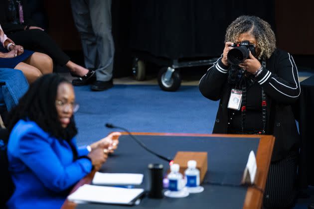 Cheriss May working during Jackson's hearing. (Photo: Al Drago)