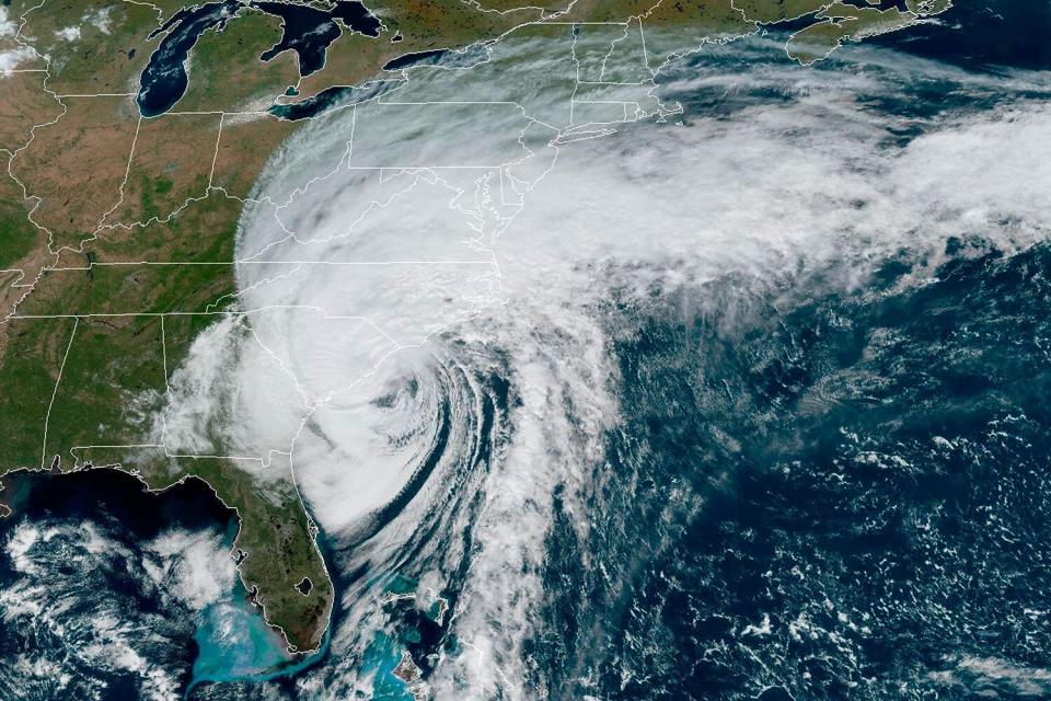 This GOES-16 satellite image taken at 1:01 p.m. EDT and provided by NOAA shows Hurricane Ian over the South Carolina coast