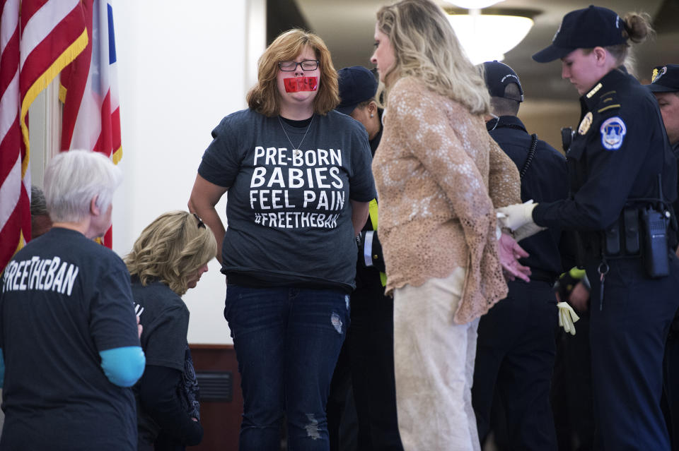 Capitol Police arrest Lauren Handy, an anti-abortion activist, third from left, and other pro-life demonstrators, who participated in a 