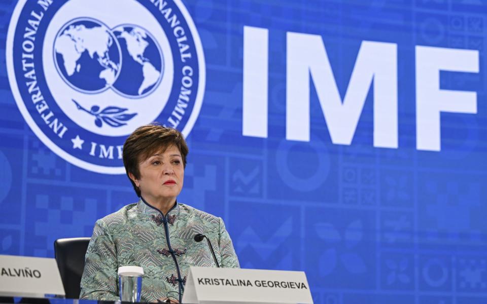 WASHINGTON D.C., UNITED STATES - APRIL 14: Director of the International Monetary Fund (IMF) Kristalina Georgieva speaks during a press conference held as part of International Monetary Financial Committee Press Briefing Washington D.C., United States on April 14, 2023. (Photo by Celal Gunes/Anadolu Agency via Getty Images) - Celal Gunes/Anadolu Agency via Getty Images