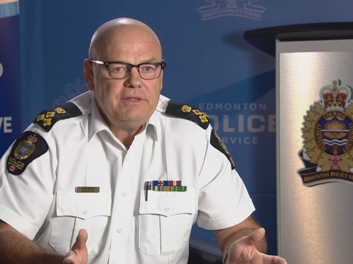 Edmonton police chief Dale McFee celebrated the outcomes of a social services referral program at an Edmonton Police Commission meeting on Thursday.  (Trevor Wilson/CBC - image credit)