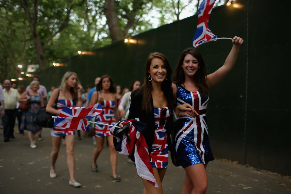 Great Britain fans celebrate the openning of the London 2012 Olympic Games at Hyde Park on July 27, 2012 in London, England. (Getty Images)