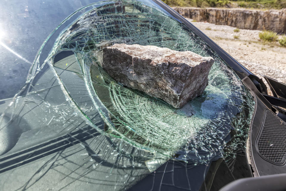 Car with a broken windshield