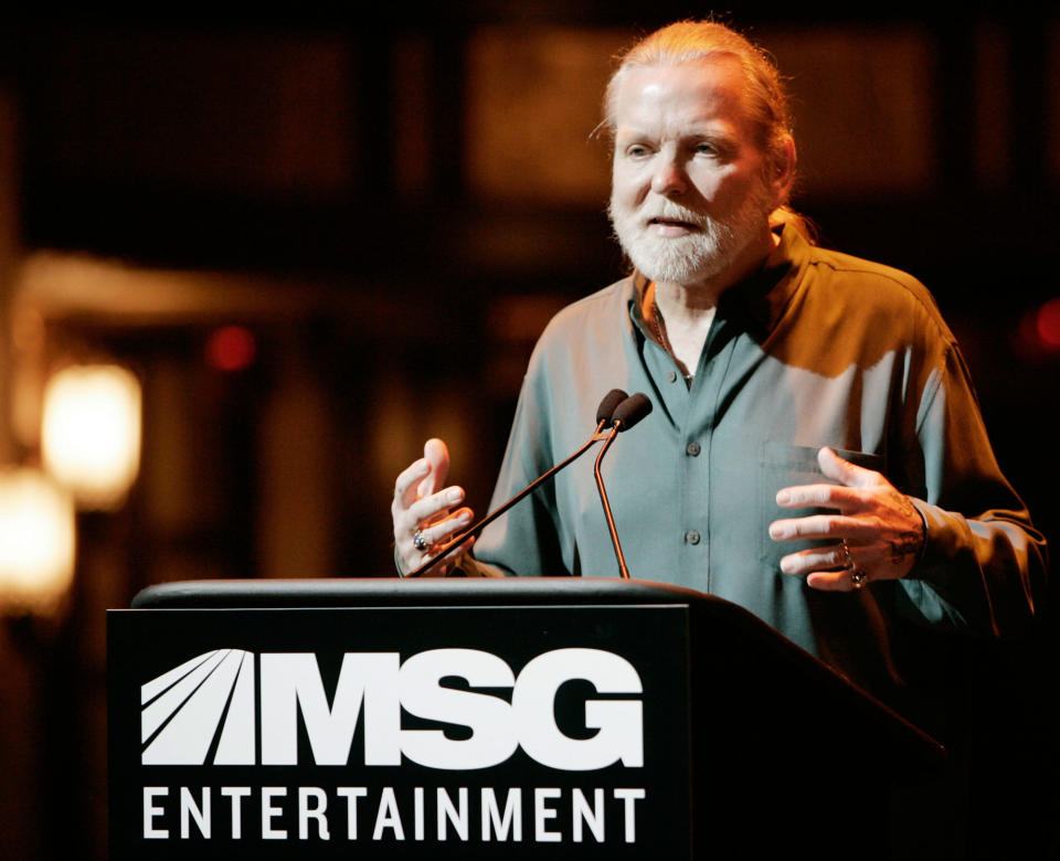 <p>Gregg Allman of the Allman Brothers band talks during a news conference Wednesday, Nov. 15, 2006 where it was announced that Madison Square Garden has acquired the Beacon Theater in New York City. (AP Photo/Jeff Christensen) </p>