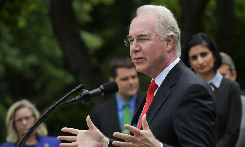 Tom Price, the health secretary, speaks at the White House. Republicans have challenged a memo his chief of staff sent to department officials.
