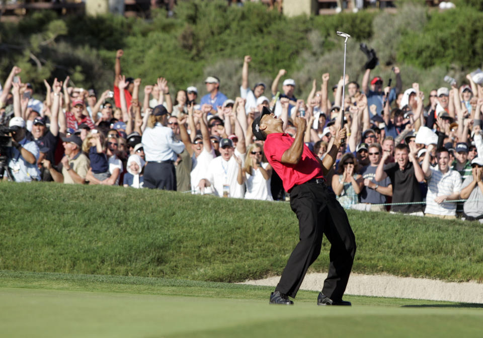 The last truly great moment of Tiger Woods career came 10 years ago, when he birdied 18 to send the 2008 U.S. Open to a playoff. (Getty)