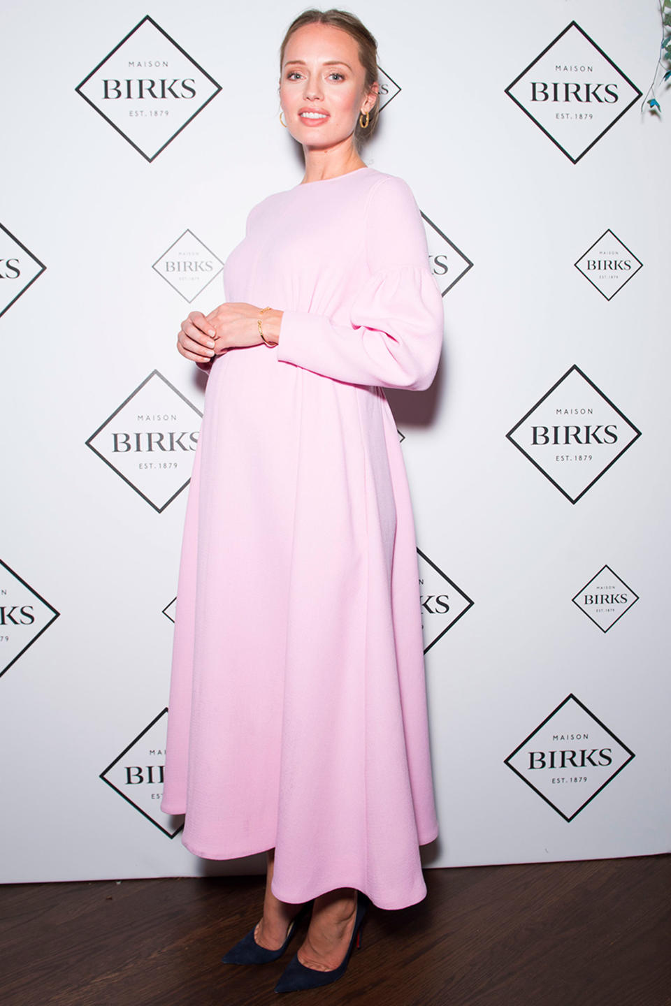 <p><strong>16 October</strong> Laura Haddock opted for a baby pink Emilia Wickstead dress with Birks jewellery.</p>