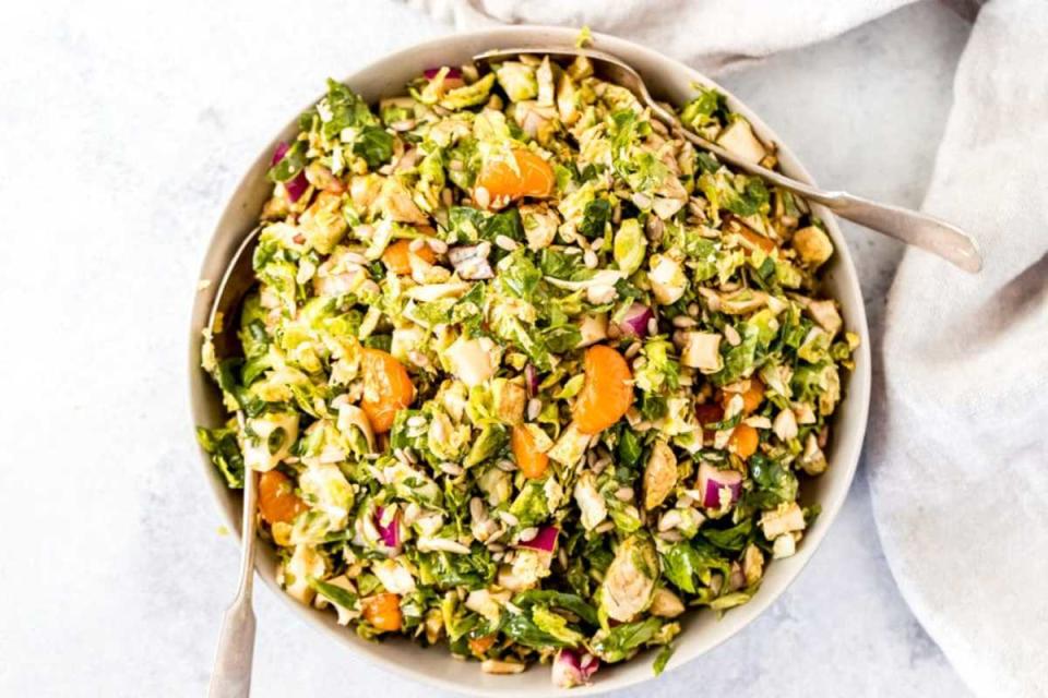 <p>Wanderlust and Wellness</p><p>A sweet and tangy Brussels sprouts salad that’s full of citrus flavors. It’s the perfect side dish or salad for spring and summer meals!</p><p><strong>Get the Recipe: </strong><a href="https://wanderlustandwellness.org/tangy-brussel-sprout-salad/" rel="nofollow noopener" target="_blank" data-ylk="slk:Tangy Spring Brussel Sprout Salad;elm:context_link;itc:0;sec:content-canvas" class="link "><strong>Tangy Spring Brussel Sprout Salad</strong></a></p>