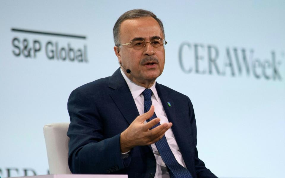 Saudi Aramco chief executive Amin Nasser speaks during the CERAWeek oil summit in Houston