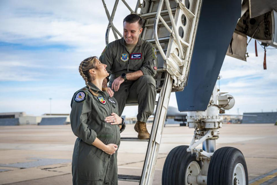 Majors Lauren and Mark Olme are both fighter pilots at Dyess Air Force Base in Abilene, Texas. (Senior Airman Leon Redfern, 7th Bomb Wing Public Affairs)