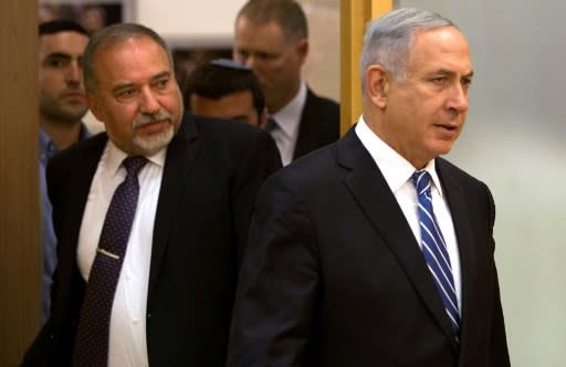 Former defence minister Avigdor Lieberman (L) has gained in popularity since April's election which saw Netanyahu (R) fail to put together a coalition