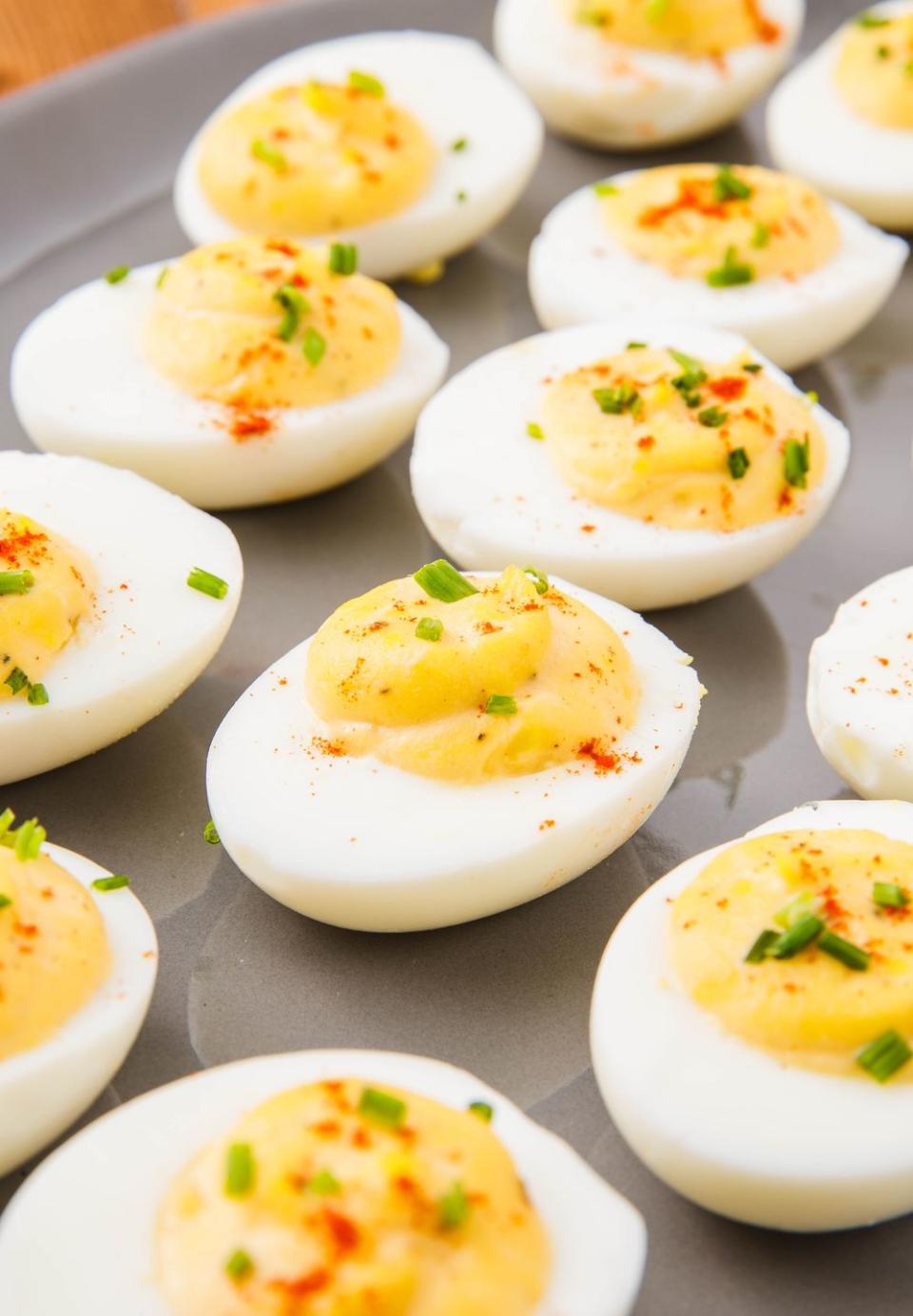 <p>This is our OG recipe, but we have tons of fun variations too: <a href="https://www.delish.com/cooking/recipe-ideas/recipes/a46461/guacamole-deviled-eggs-recipe/" rel="nofollow noopener" target="_blank" data-ylk="slk:guacamole deviled eggs;elm:context_link;itc:0;sec:content-canvas" class="link ">guacamole deviled eggs</a>, <a href="https://www.delish.com/cooking/recipe-ideas/recipes/a56422/dill-pickle-deviled-eggs-recipe/" rel="nofollow noopener" target="_blank" data-ylk="slk:dill pickle deviled eggs;elm:context_link;itc:0;sec:content-canvas" class="link ">dill pickle deviled eggs</a>, <a href="https://www.delish.com/cooking/recipe-ideas/a19496312/shrimp-cocktail-deviled-eggs-recipe/" rel="nofollow noopener" target="_blank" data-ylk="slk:shrimp cocktail deviled eggs;elm:context_link;itc:0;sec:content-canvas" class="link ">shrimp cocktail deviled eggs</a>... the list goes on and on. Check out a full list of our favorite <a href="https://www.delish.com/cooking/g10/deviled-eggs/?slide=3" rel="nofollow noopener" target="_blank" data-ylk="slk:deviled egg recipes;elm:context_link;itc:0;sec:content-canvas" class="link ">deviled egg recipes</a>, or go rogue and create your own! The possibilities are truly endless.</p><p>Get the <strong><a href="https://www.delish.com/cooking/recipe-ideas/a51851/classic-deviled-eggs-recipe/" rel="nofollow noopener" target="_blank" data-ylk="slk:Classic Deviled Eggs recipe;elm:context_link;itc:0;sec:content-canvas" class="link ">Classic Deviled Eggs recipe</a></strong>.</p>