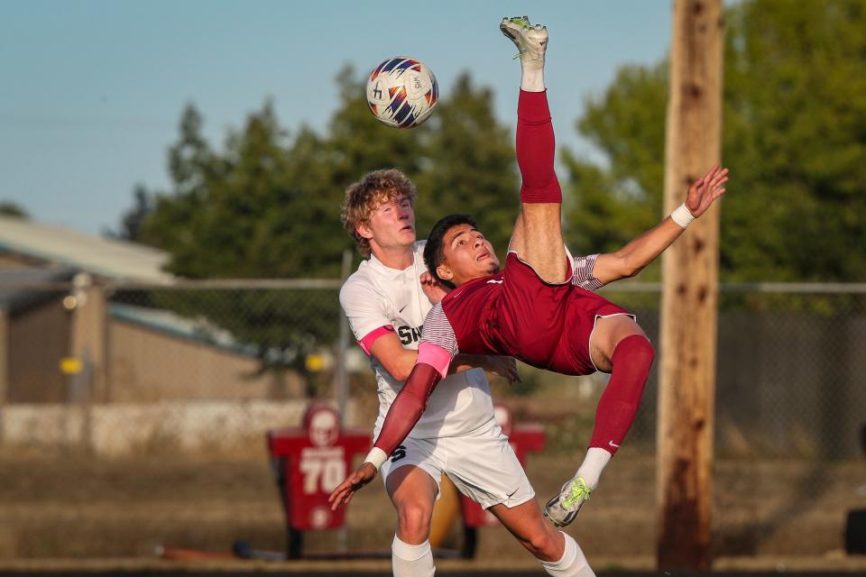 Willamette forward Carlos Ariel De Dios Cruz takes a shot as the Willamette Wolverines defeated Sheldon 3-2 on Sept. 6.