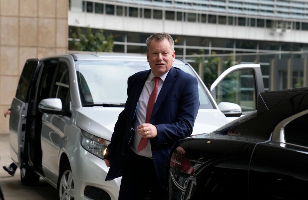UK Brexit negotiator Lord David Frost arrives for a lunch with European Commissioner for Inter-institutional Relations and Foresight Maros Sefcovic at EU headquarters in Brussels (AP)