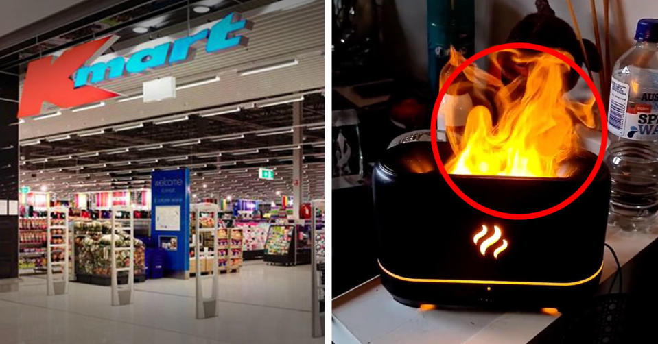 L: Kmart store. R: Kmart diffuser that looks like flames coming out of a toaster