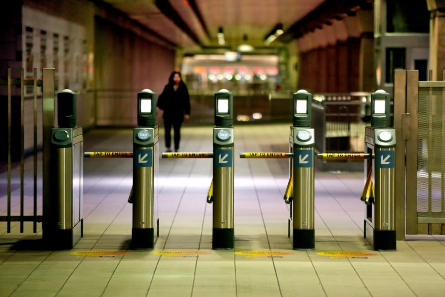 Fare gates are latched at Los Angeles Union Station in this photo from June 19, 2013. (Los Angeles Times/Getty Images)