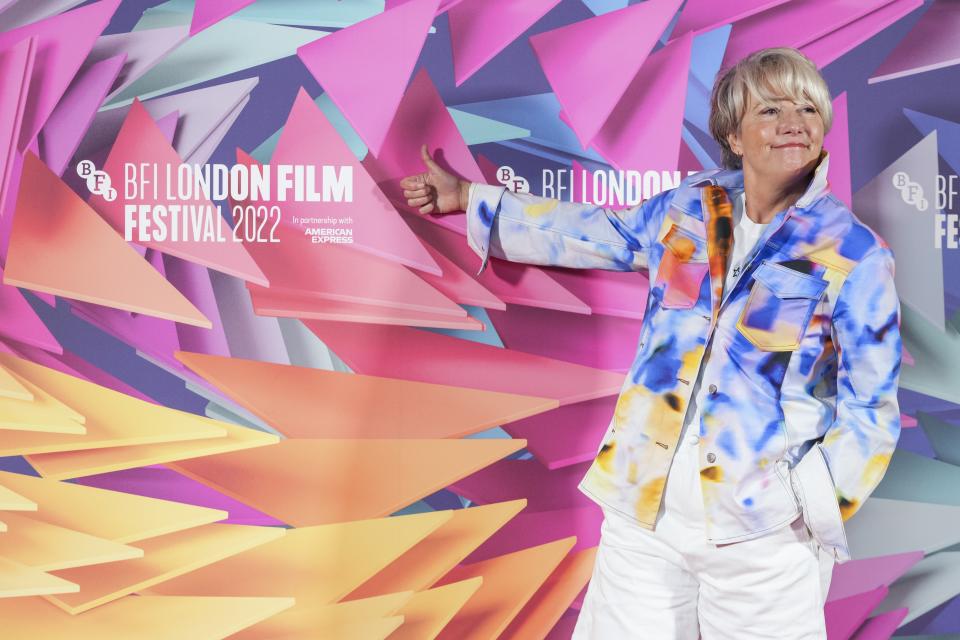 Emma Thompson poses for photographers at the photo call for the film 'Roald Dahl's Matilda The Musical' during the 2022 BFI London Film Festival in London, Wednesday, Oct. 5, 2022. (Photo by Scott Garfitt/Invision/AP)