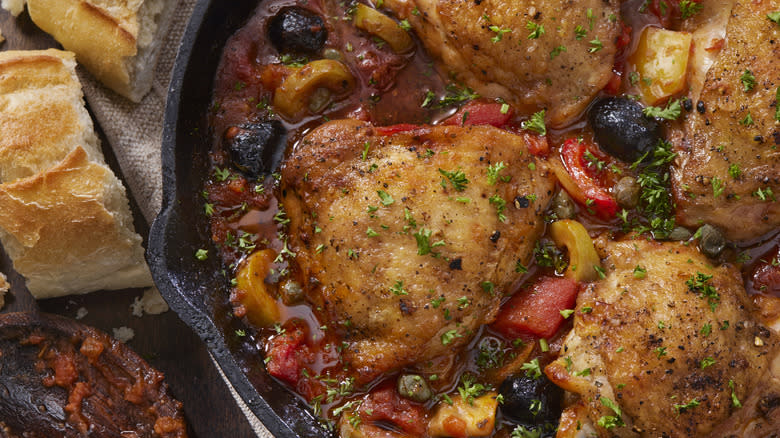 Skillet of chicken cacciatore