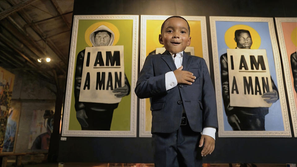 In this image from video, Cedric Richmond Jr., recites the Pledge of Allegiance during the fourth night of the Democratic National Convention on Thursday, Aug. 20, 2020. (Democratic National Convention via AP)