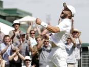 Liam Broady of Britain celebrates after winning his match against Marinko Matosevic of Australia at the Wimbledon Tennis Championships in London, June 29, 2015. REUTERS/Henry Browne