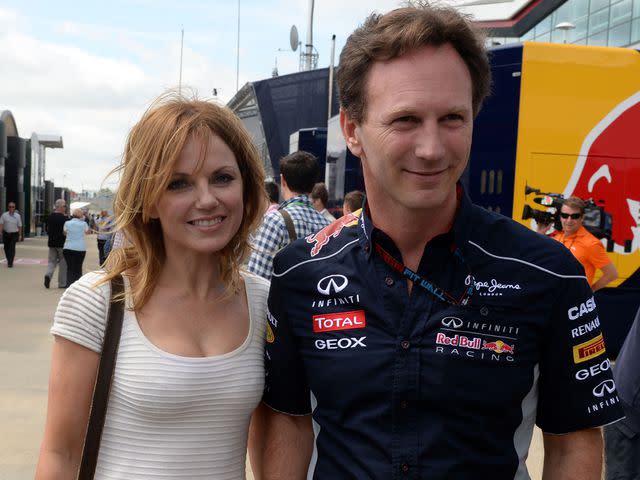 <p>Martin Rickett/PA Images/Getty</p> Geri Halliwell and Christian Horner during the 2013 Santander British Grand Prix