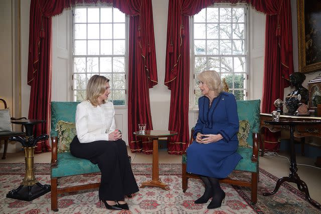 <p>Yui Mok-WPA Pool/Getty</p> Queen Camilla meets with the First Lady of Ukraine, Olena Zelenska, at Clarence House on February 29 in London.