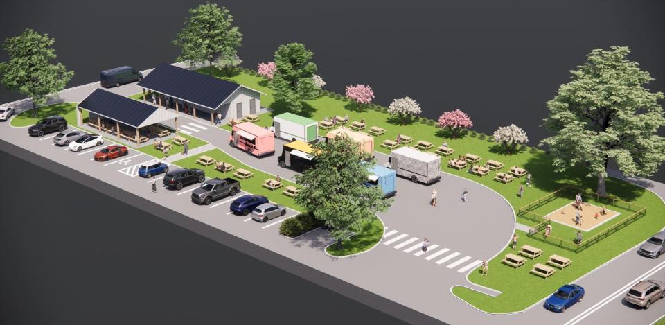 Rendering of the upcoming Scuffletown Food Truck Park headed for Simpsonville in the fall of 2023.