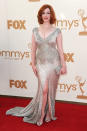 “Mad Men” star Christina Hendricks showed off her curves in an embellished, silver gown for the 63rd Annual Primetime Emmy Awards in 2011. (Photo by Frazer Harrison/Getty Images)