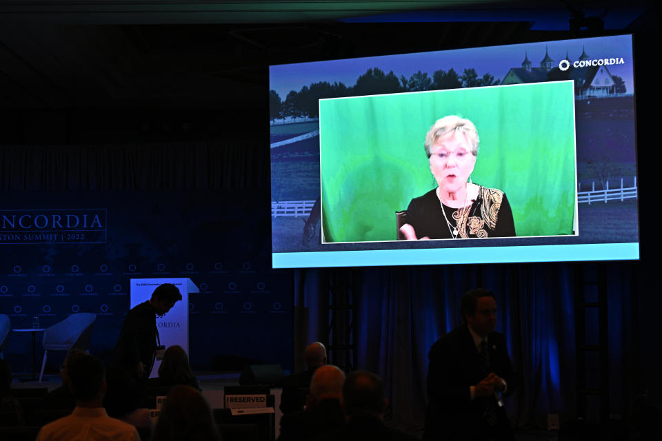 LEXINGTON, KY - APRIL 08: Gayle Manchin, Federal Co Chair, Appalachian Regional Commission (digital), speaks onstage during the 2022 Concordia Lexington Summit in Lexington, Kentucky.  / Credit: Photo by Jon Cherry/Getty Images for Concordia