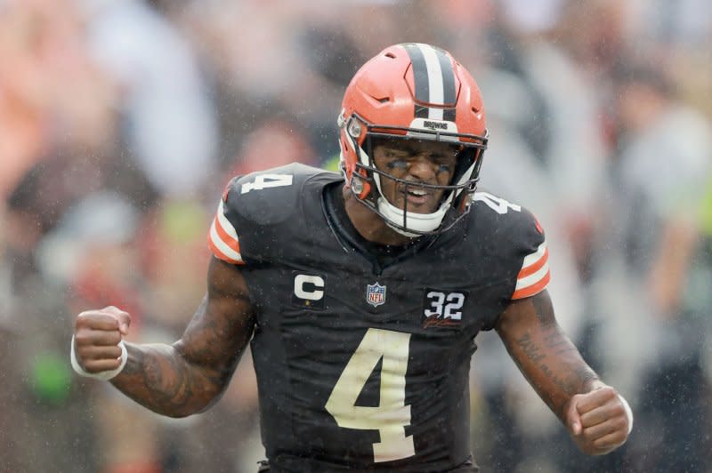 Cleveland Browns quarterback Deshaun Watson was injured and left in the first quarter of a win over the Indianapolis Colts on Sunday in Indianapolis. File Photo by Aaron Josefczyk/UPI