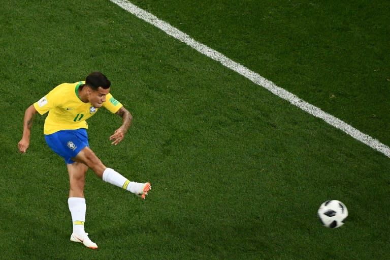 Off to a flyer: Philippe Coutinho scored Brazil's first goal of the World Cup