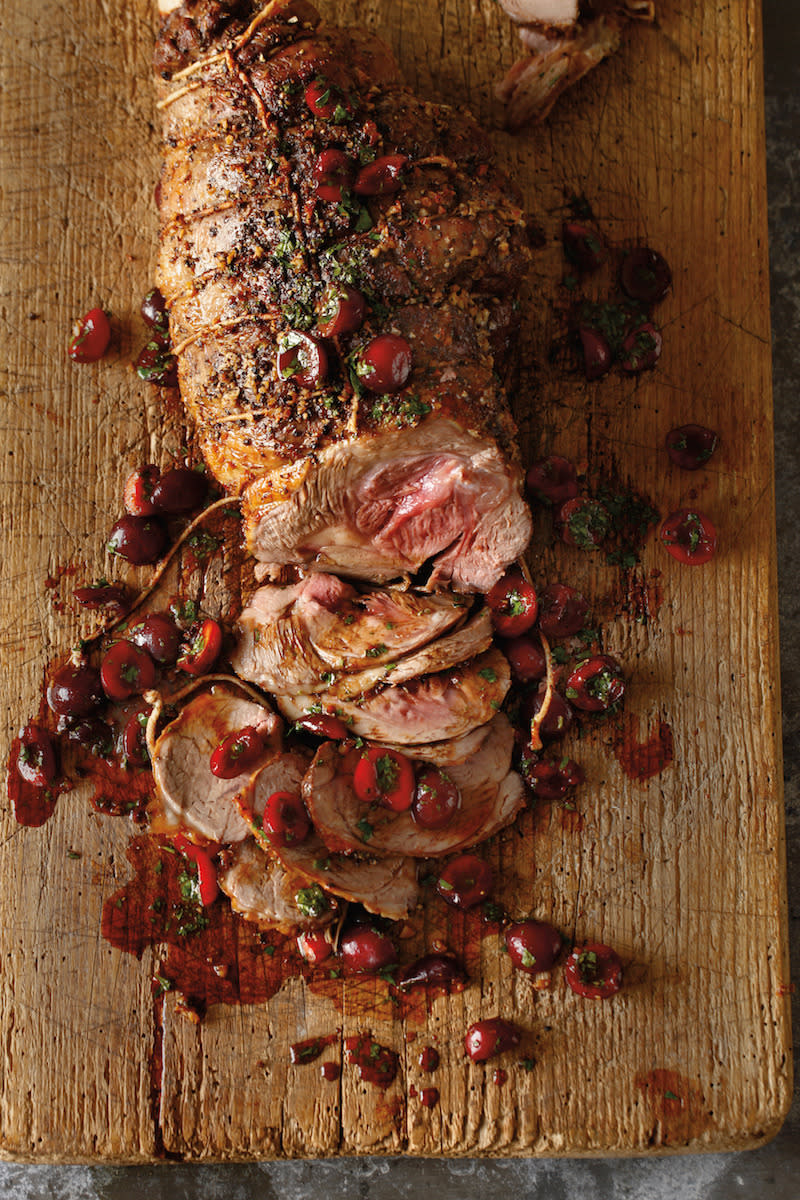 Roasted Leg of Lamb with Black Cherry-Pomegranate Salsa