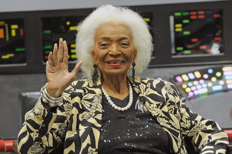 Nichelle Nichols attends Day Three of the 2021 Los Angeles Comic Con held at Los Angeles Convention Center on December 5, 2021 in Los Angeles, California.