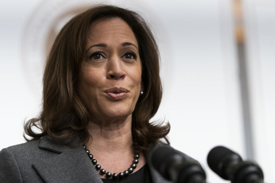 FILE - Vice President Kamala Harris speaks at the annual Freedman's Bank Forum at the Department of the Treasury in Washington, Tuesday, Oct. 4, 2022. On Friday, Oct. 7, The Associated Press reported on stories circulating online incorrectly claiming Harris said that Hurricane Ian relief will be distributed based on race. (AP Photo/Manuel Balce Ceneta, File)