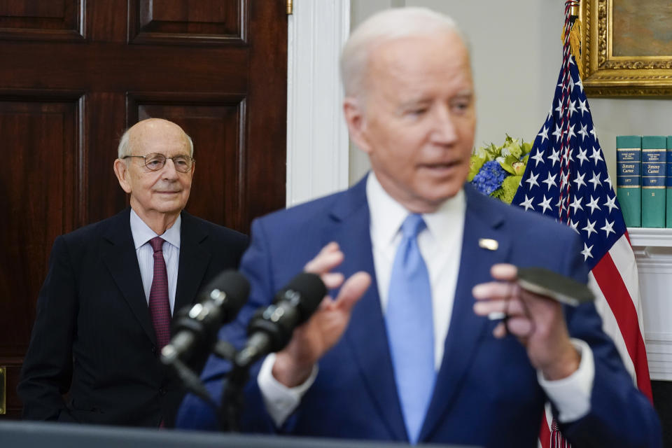 President Joe Biden speaks after Supreme Court Associate Justice Stephen Breyer announced his retirement in the Roosevelt Room of the White House in Washington, Thursday, Jan. 27, 2022. (AP Photo/Andrew Harnik)