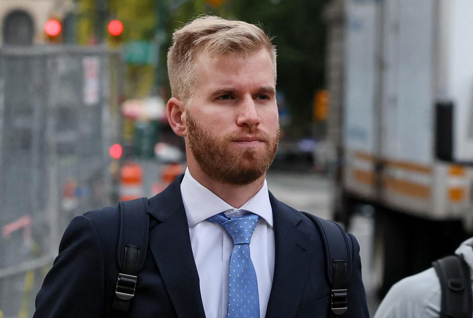 Patrick Birney arrives at the New York County Courthouse.