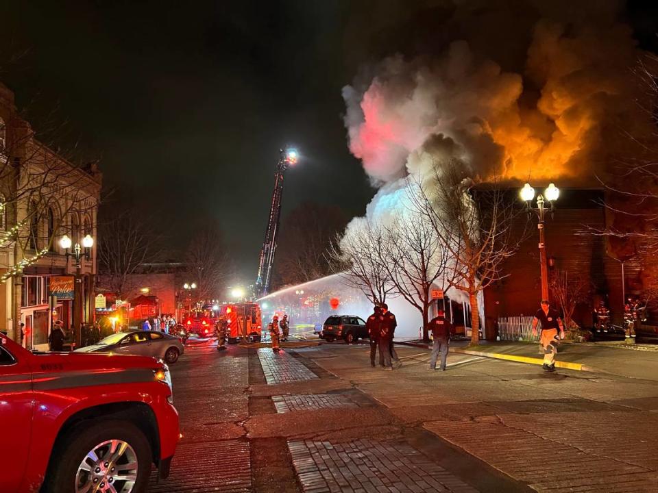 A building that was home to Harris Avenue Cafe and the Old Independent Coffee House in Fairhaven was destroyed by fire.